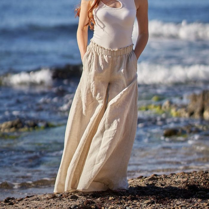 Summer pure linen loose wide-leg pants - Image 3