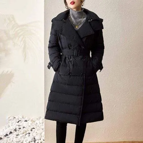 Women's long warm 90 white duck down jacket - product detail image 8 by TRANSION