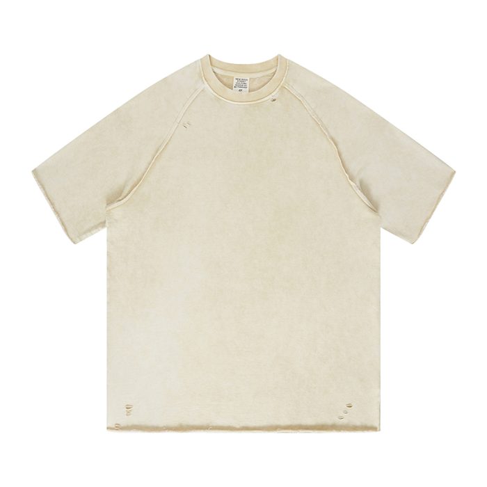 320G Heavy Duty Washed and Done Raw Edge Torn Loose T-Shirt - Image 4