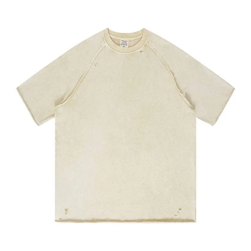320G Heavy Duty Washed and Done Raw Edge Torn Loose T-Shirt - product detail image 3 by TRANSION