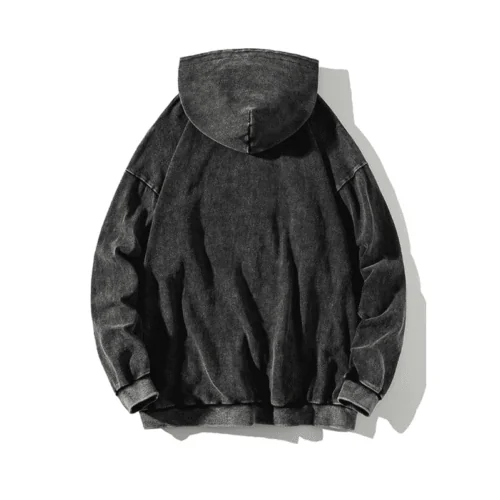 Smoke Gray Heavy Wash Distressed Hoodie - product detail image 4 by TRANSION