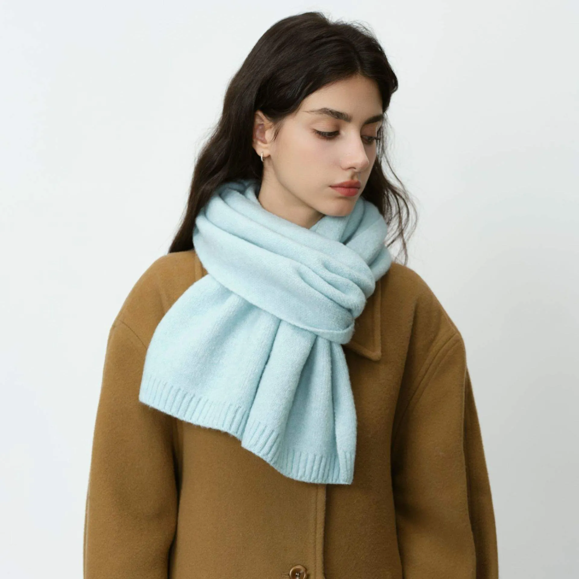 Wool Blend Solid Knit Scarf with Faux Cashmere Shawl – Women - product detail image 4 by TRANSION