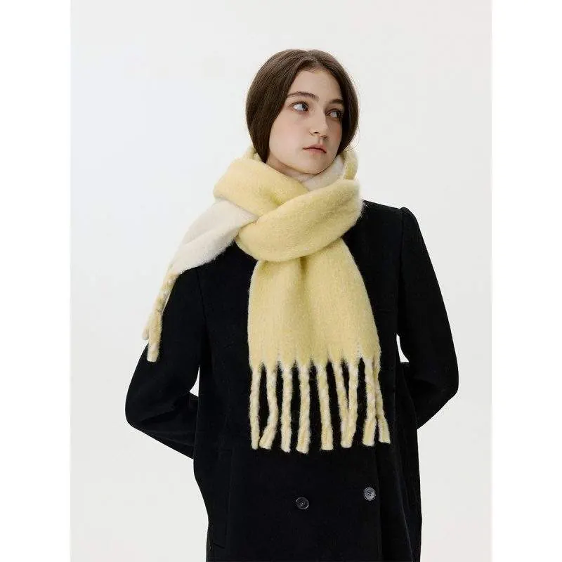 Thick Solid Color Scarf with Tassels – Women’s Fall/Winter Warm - product detail image 2 by TRANSION