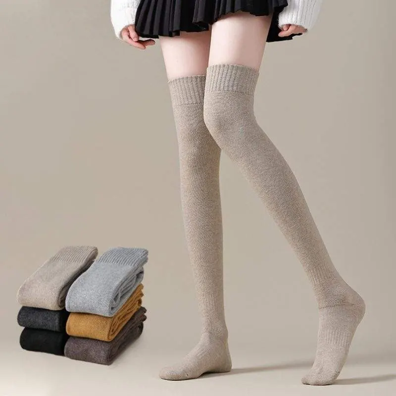 Women Over the Knee Socks – Thick Fleece Lined Solid Color Socks - custom OEM apparel by TRANSION