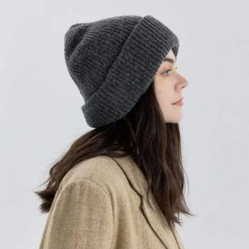 Double Layer Wool Blend Knit Beanie Hat for Women Winter - custom OEM apparel by TRANSION