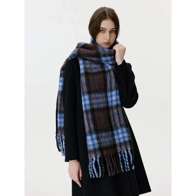 High Quality Blue Brown Plaid Scarf for Fall & Winter - custom OEM apparel by TRANSION
