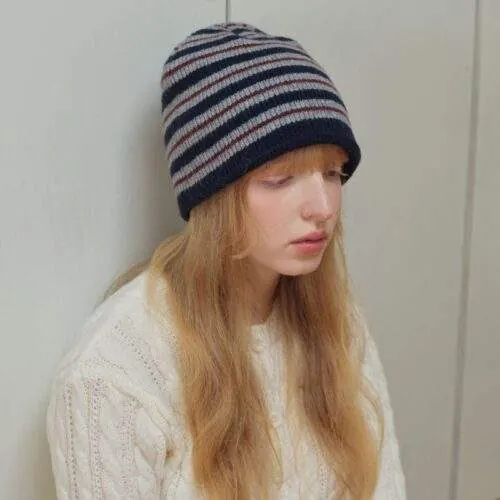 Wool Blend Striped Knit Beanie – Warm Winter Hat - custom OEM apparel by TRANSION
