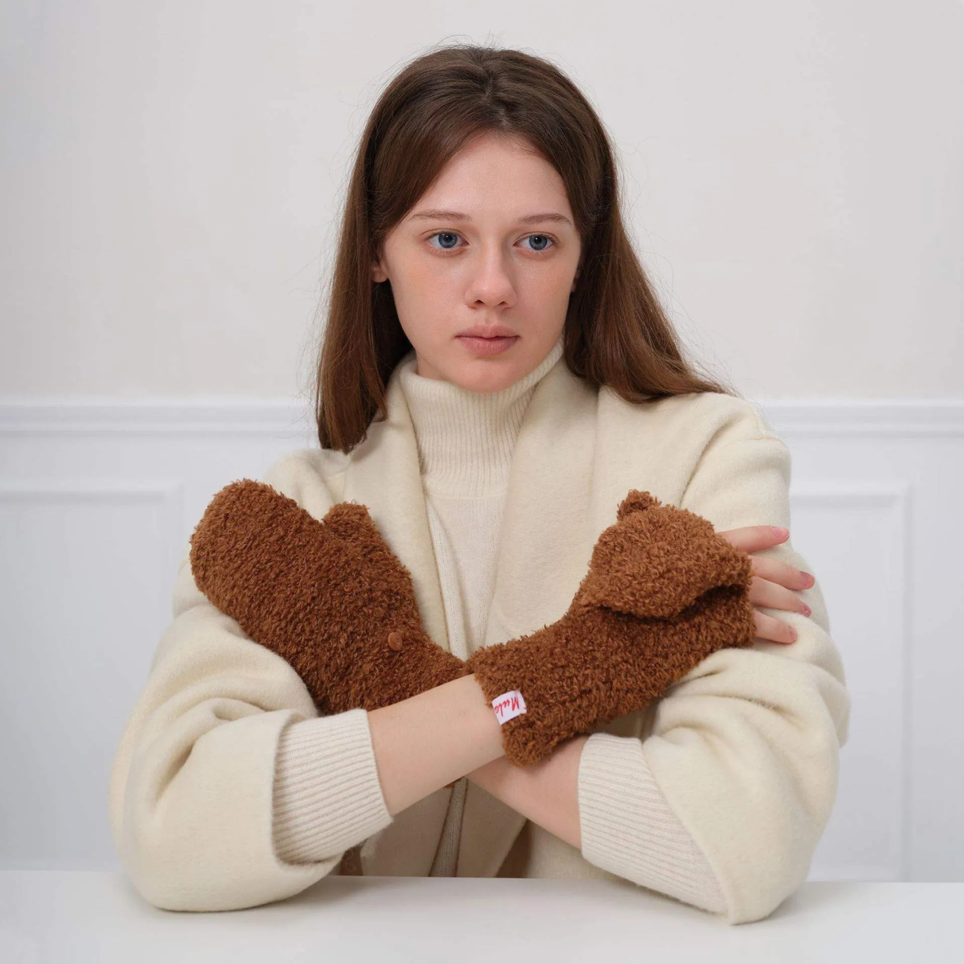 Thick Plush Flip Fingerless Gloves – Warm Winter Gloves for Women - product detail image 3 by TRANSION
