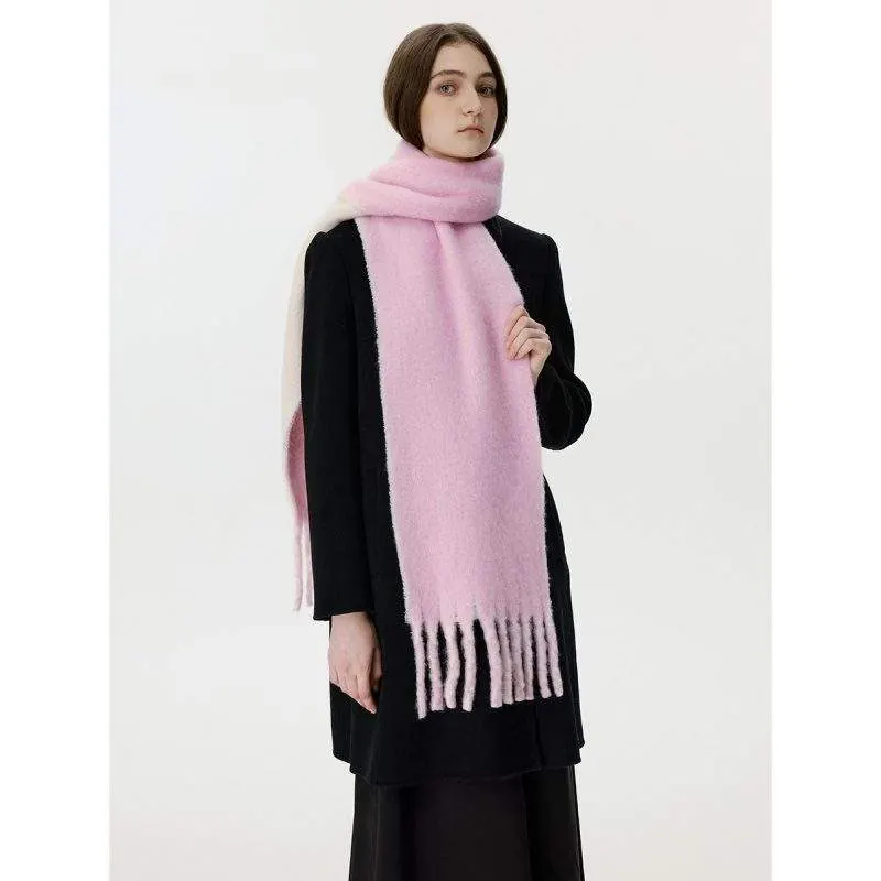 Thick Solid Color Scarf with Tassels – Women’s Fall/Winter Warm - product detail image 3 by TRANSION