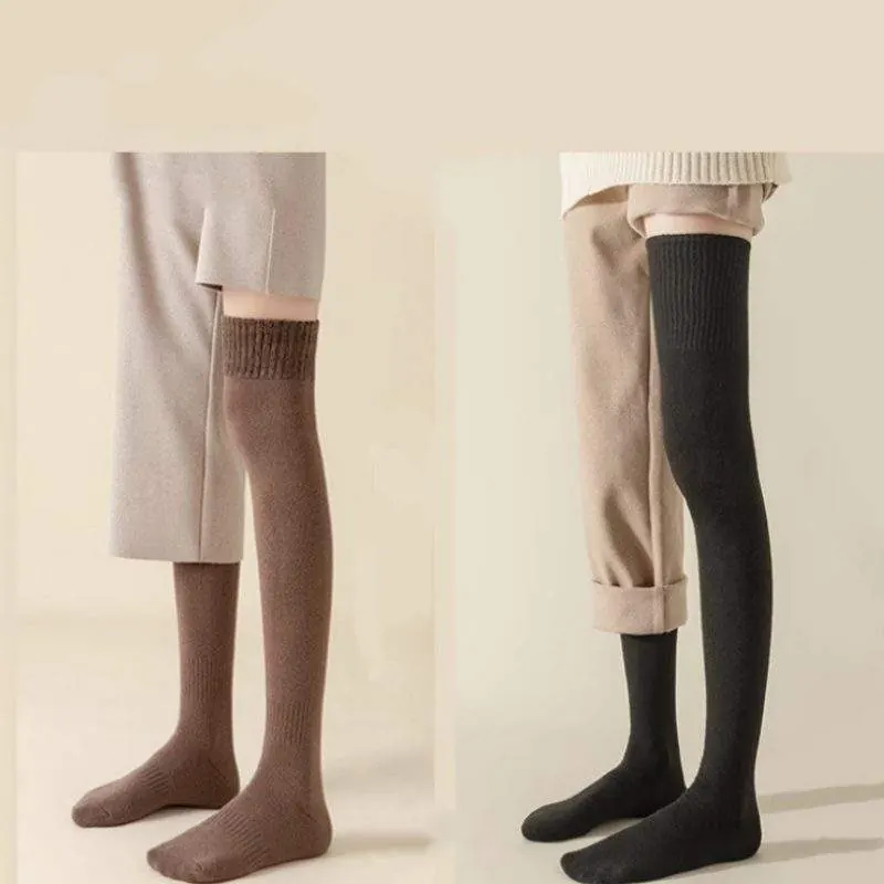 Women Over the Knee Socks – Thick Fleece Lined Solid Color Socks - product detail image 2 by TRANSION