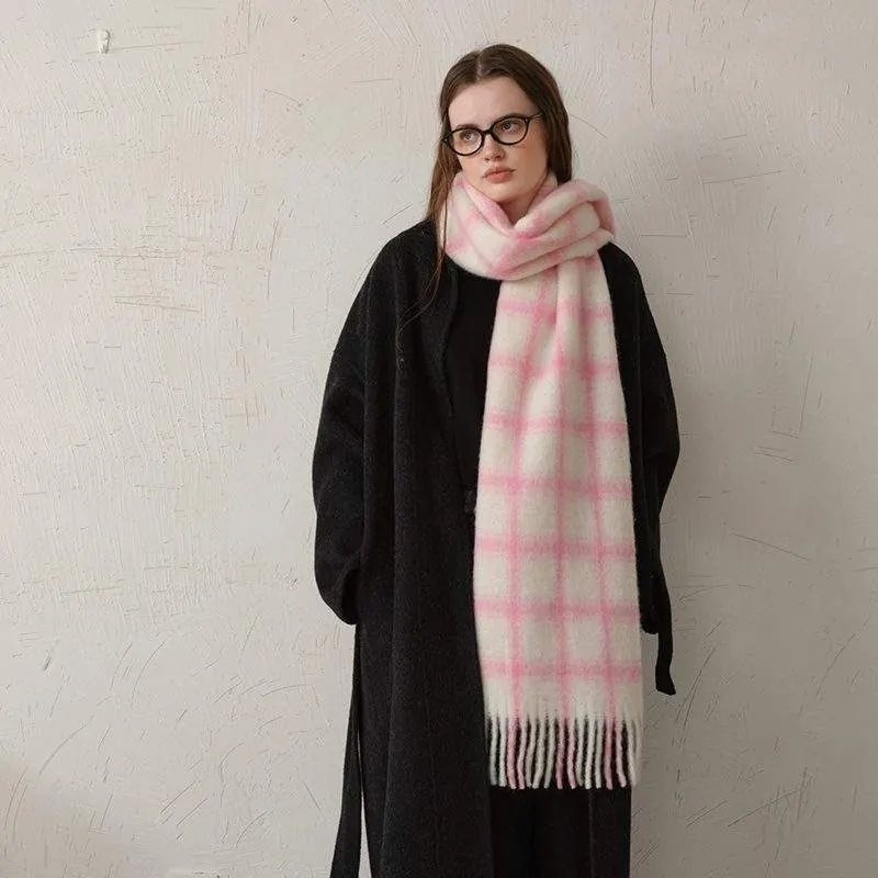 Wool Pink Plaid Scarf for Women – Soft & Simple Autumn/Winter - custom OEM apparel by TRANSION