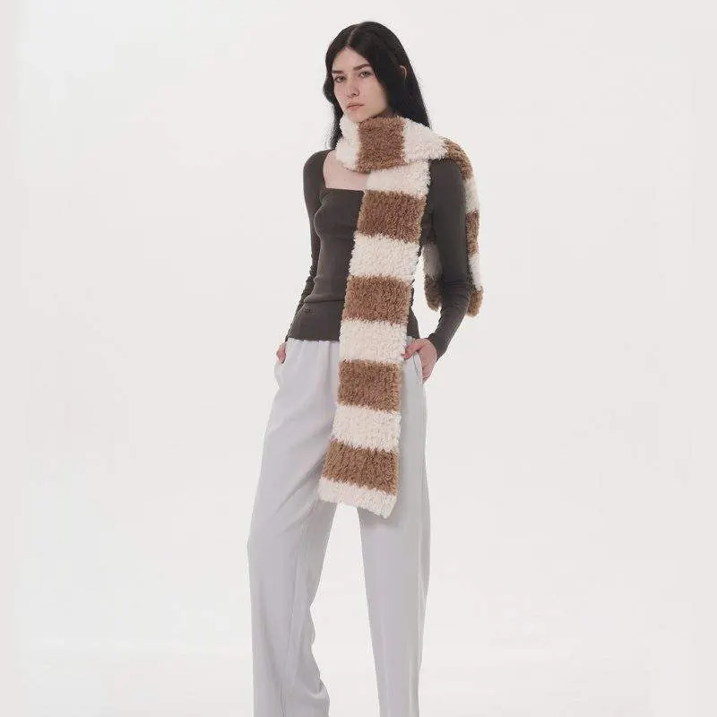 Striped Two-Tone Plush Scarf – Fall/Winter Warm - product detail image 1 by TRANSION