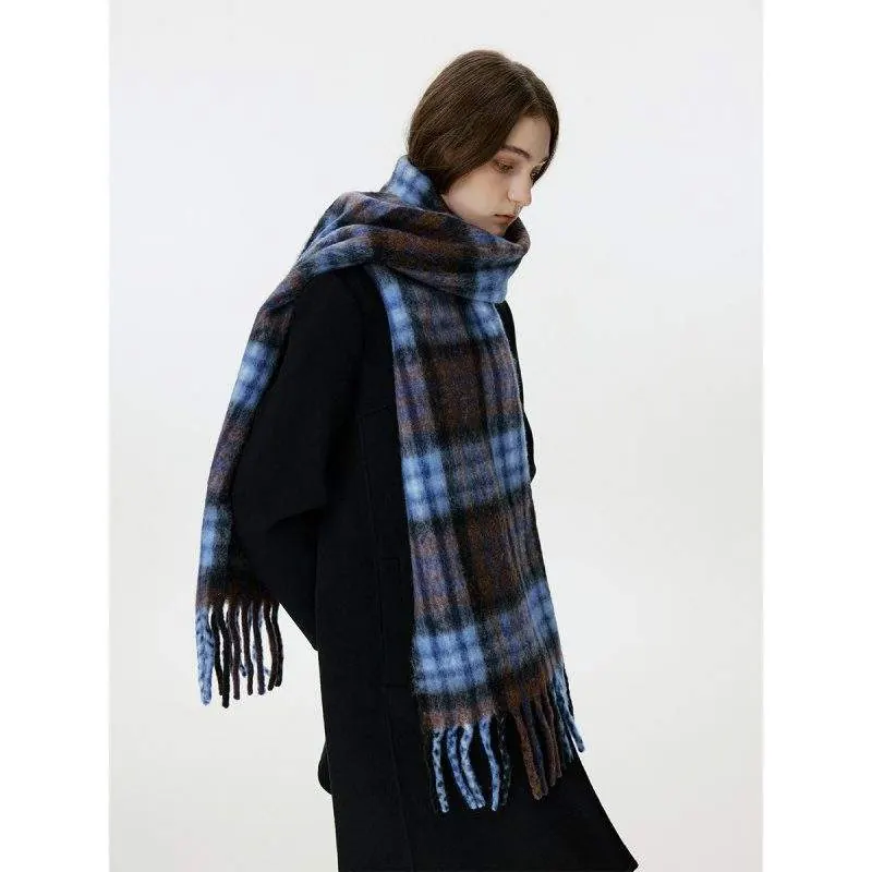 High Quality Blue Brown Plaid Scarf for Fall & Winter - product detail image 1 by TRANSION