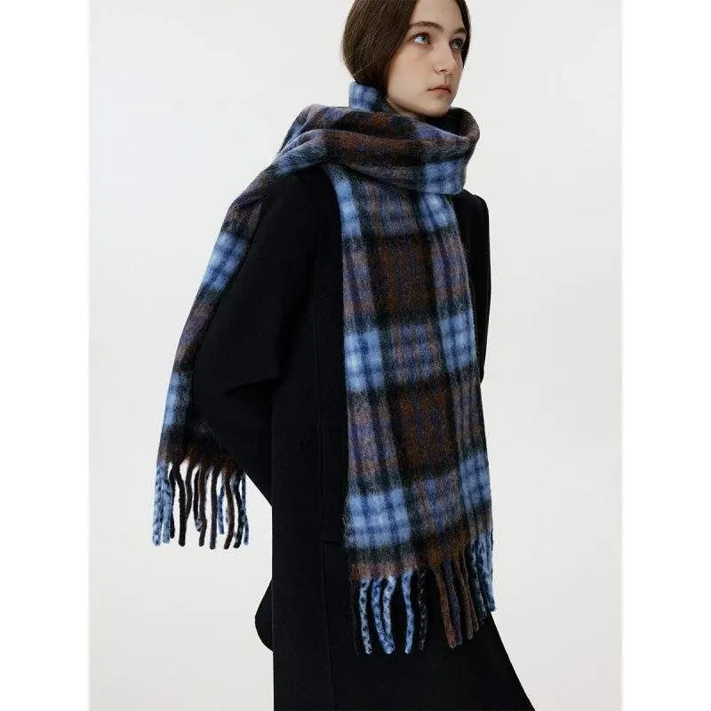 High Quality Blue Brown Plaid Scarf for Fall & Winter - product detail image 2 by TRANSION