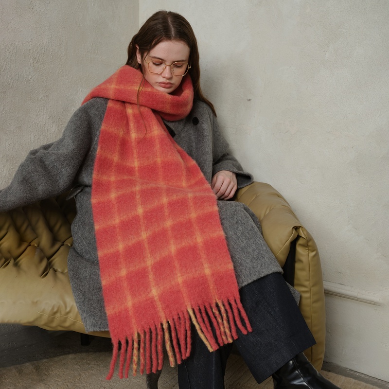 Wool Pink Plaid Scarf for Women – Soft & Simple Autumn/Winter - Image 4