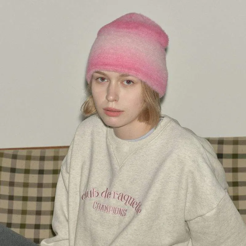 Vintage Gradient Knit Beanie – Soft Striped Knitted Winter Hat - custom OEM apparel by TRANSION