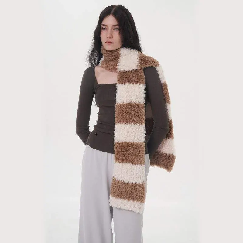 Striped Two-Tone Plush Scarf – Fall/Winter Warm - product detail image 2 by TRANSION