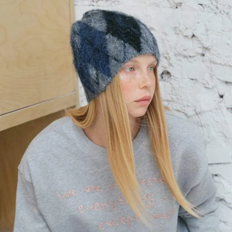 Wool Blend Diamond Pattern Knit Beanie – Women Winter Hat - product detail image 1 by TRANSION