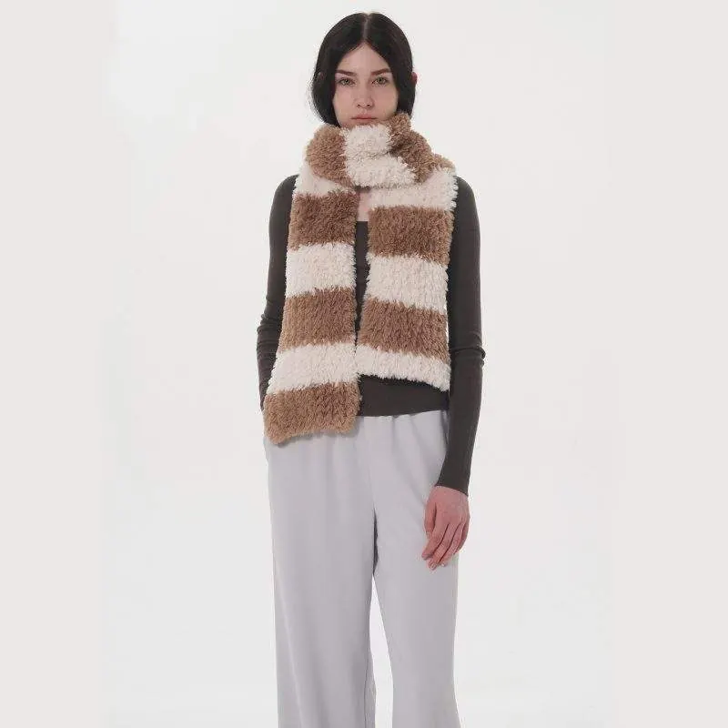 Striped Two-Tone Plush Scarf – Fall/Winter Warm - custom OEM apparel by TRANSION