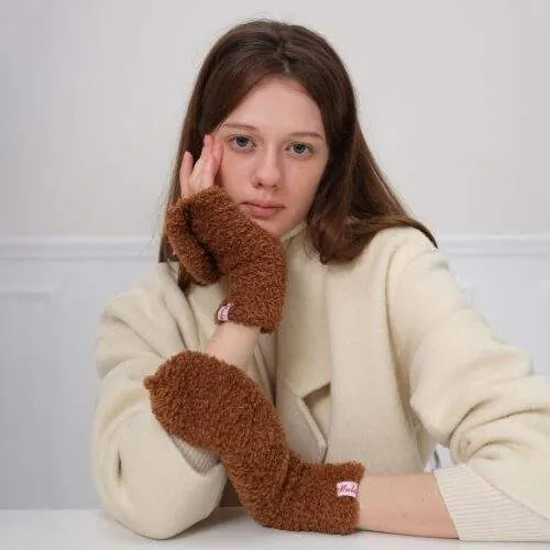 Thick Plush Flip Fingerless Gloves – Warm Winter Gloves for Women - custom OEM apparel by TRANSION