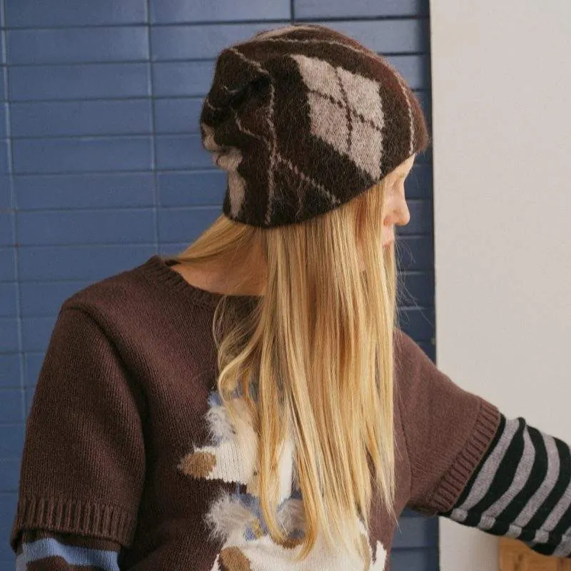 Wool Blend Diamond Pattern Knit Beanie – Women Winter Hat - product detail image 2 by TRANSION