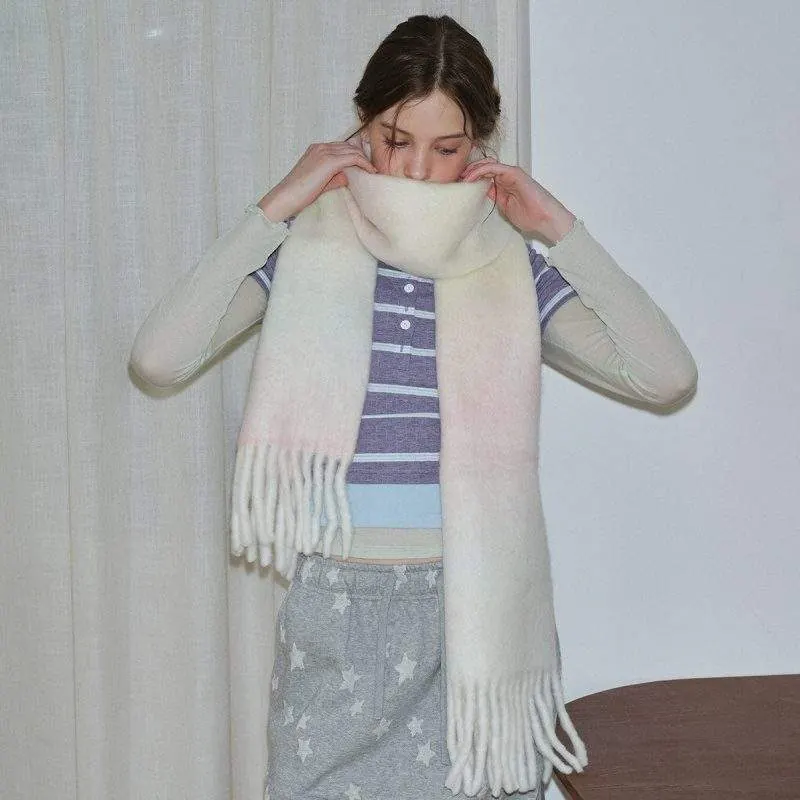 Wool Blend Gradient Scarf – Thick Warm Winter Scarf - product detail image 1 by TRANSION