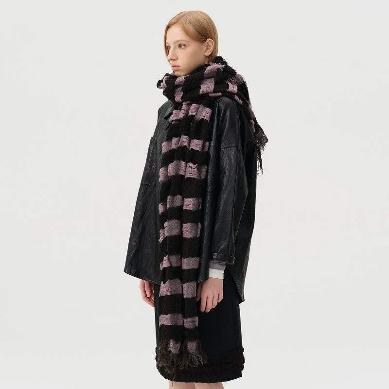 Wool Hollow Plaid Patchwork Scarf – Women Winter Warm Scarf - product detail image 2 by TRANSION