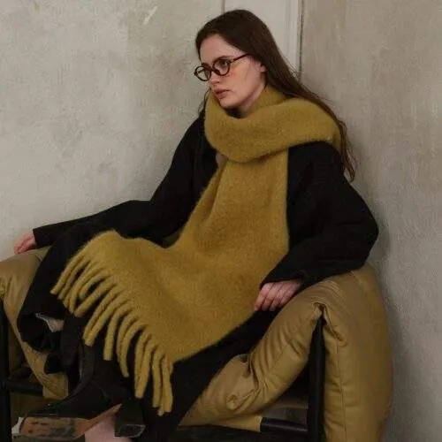 Classic Wool Blend Solid Scarf with Tassels – Women’s Winter Warm - product detail image 1 by TRANSION