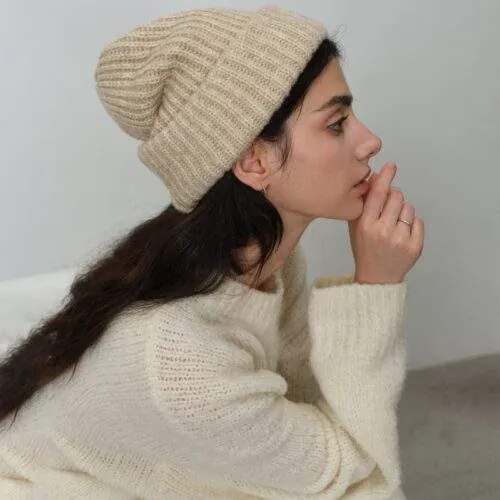 Solid Color Wool Blend Knit Hat and Scarf Set for Winter - product detail image 8 by TRANSION