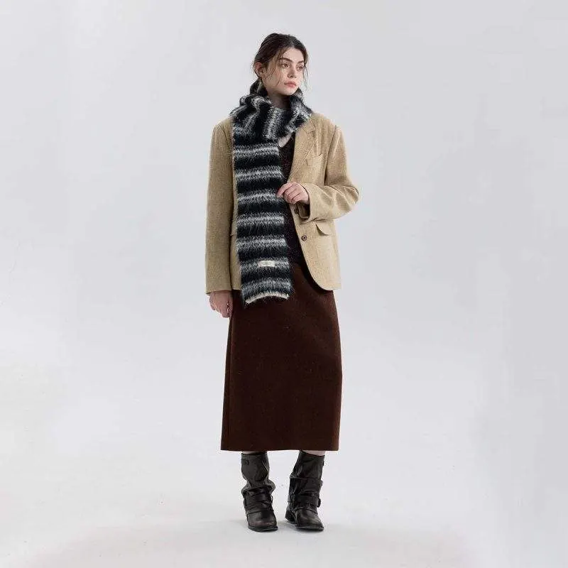 Color Block Striped Wool Blend Knit Scarf for Women - product detail image 3 by TRANSION