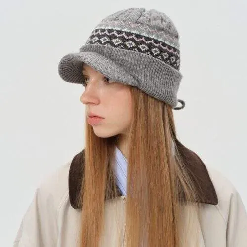 Wool Blend Knit Cap with Tie – Visor Beanie for Women Winter - custom OEM apparel by TRANSION