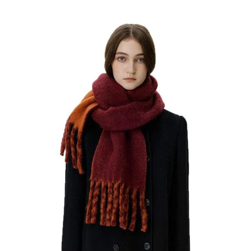 Thick Solid Color Scarf with Tassels – Women’s Fall/Winter Warm - custom OEM apparel by TRANSION