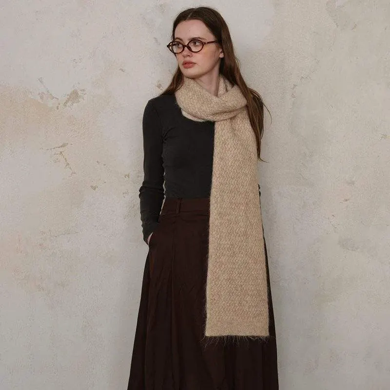 Diamond Pattern Solid Knit Scarf – Women’s Winter Warm - product detail image 3 by TRANSION