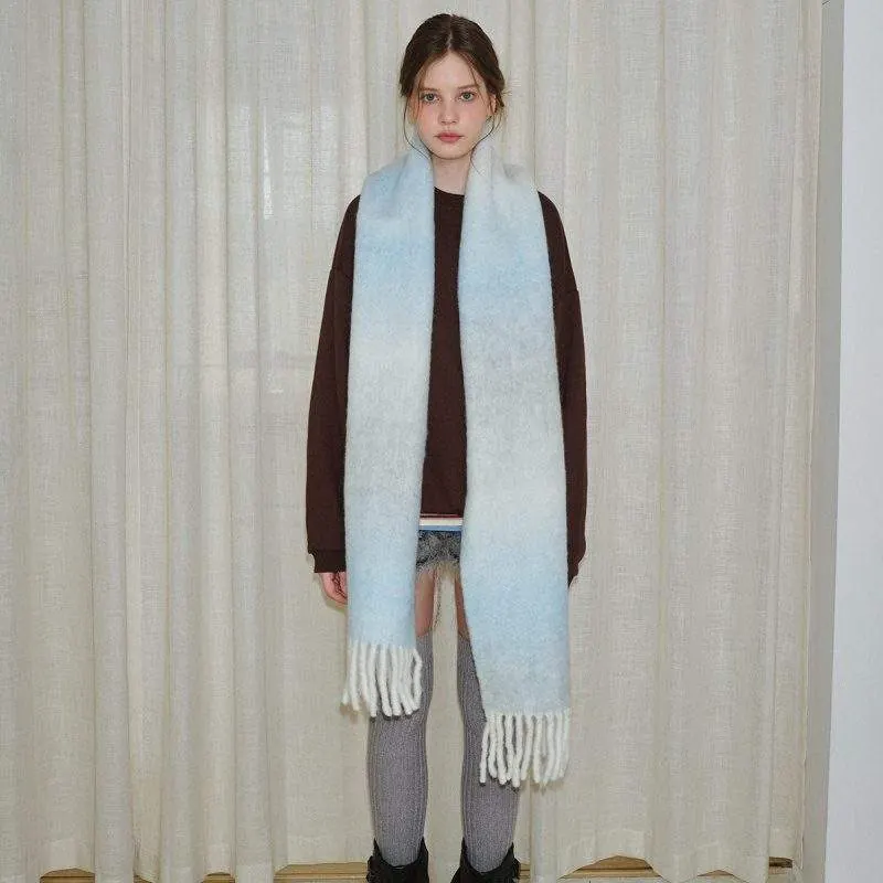 Wool Blend Gradient Scarf – Thick Warm Winter Scarf - product detail image 3 by TRANSION