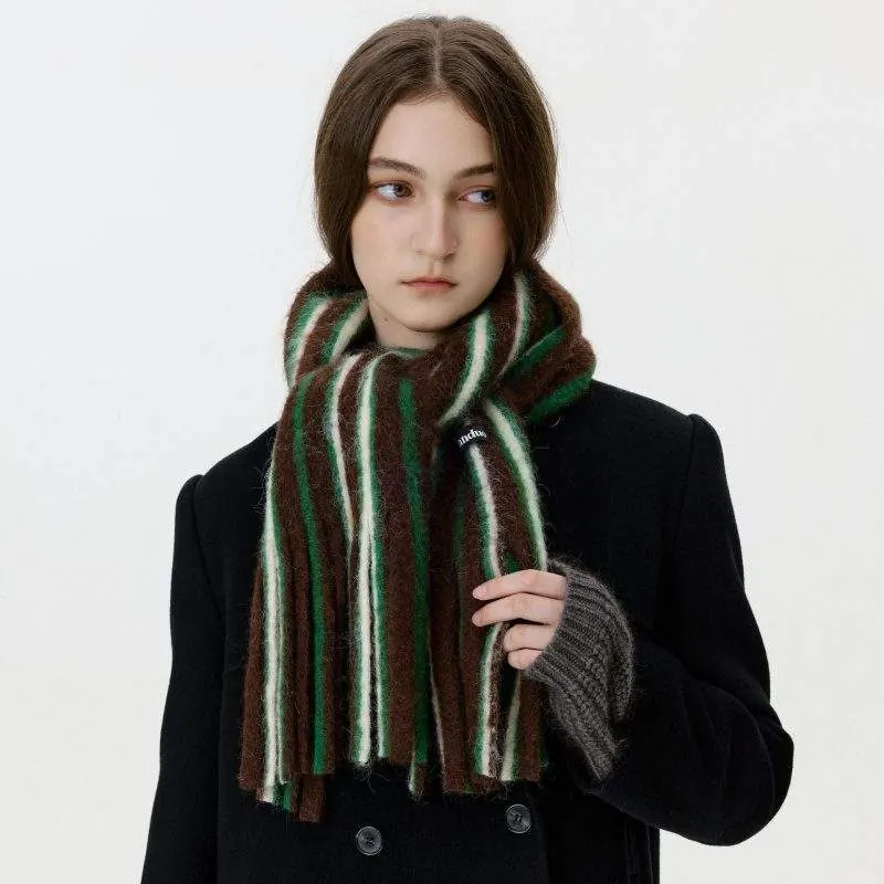 Color Block Striped Long Wool Blend Tassel Scarf for Women Winter - product detail image 3 by TRANSION