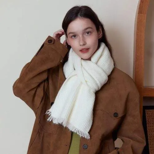 Wool Blend Solid Knit Scarf – Women’s Winter Warm - custom OEM apparel by TRANSION