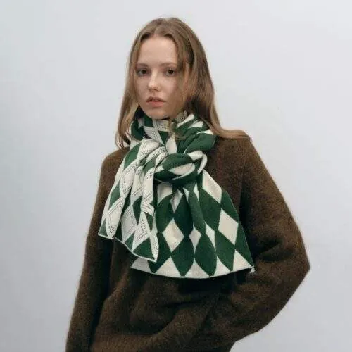 Winter Warm Two-Tone Diamond Knit Plaid Scarf for Women - custom OEM apparel by TRANSION