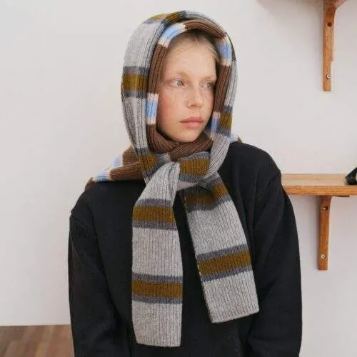 100% Merino Wool Striped Knit Scarf – Women Winter Neck Warmer - custom OEM apparel by TRANSION