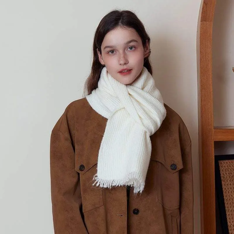 Wool Blend Solid Knit Scarf – Women’s Winter Warm - product detail image 1 by TRANSION