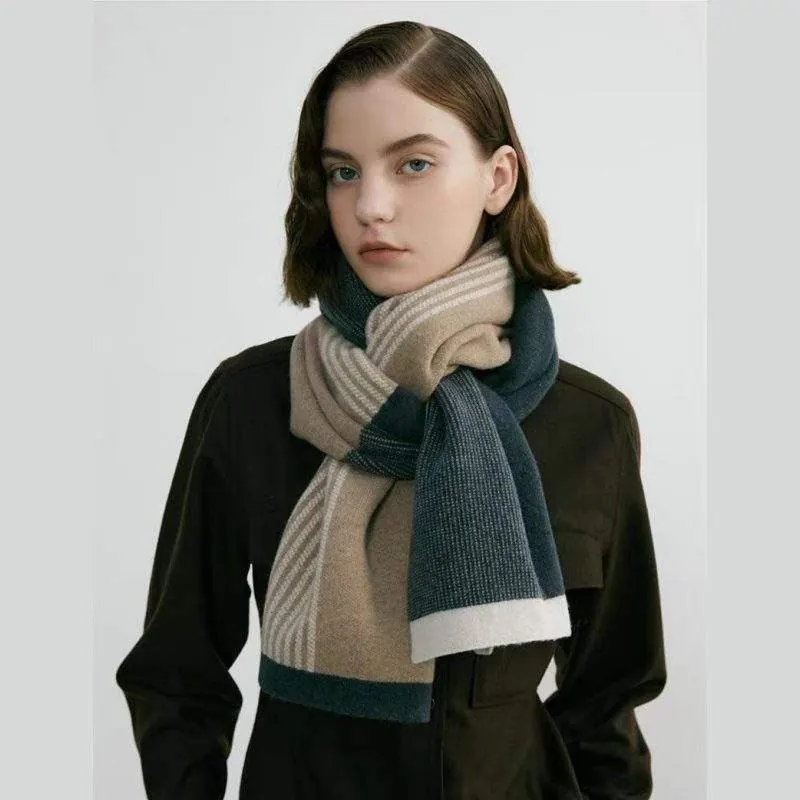 Retro Warm Winter Knit Scarf with Stripe Patchwork - custom OEM apparel by TRANSION