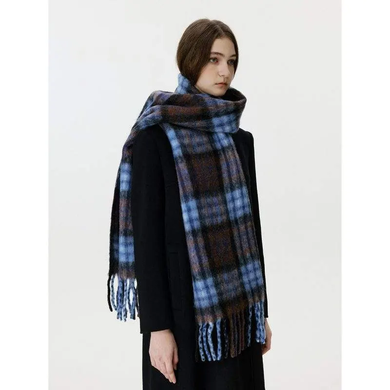 High Quality Blue Brown Plaid Scarf for Fall & Winter - product detail image 3 by TRANSION