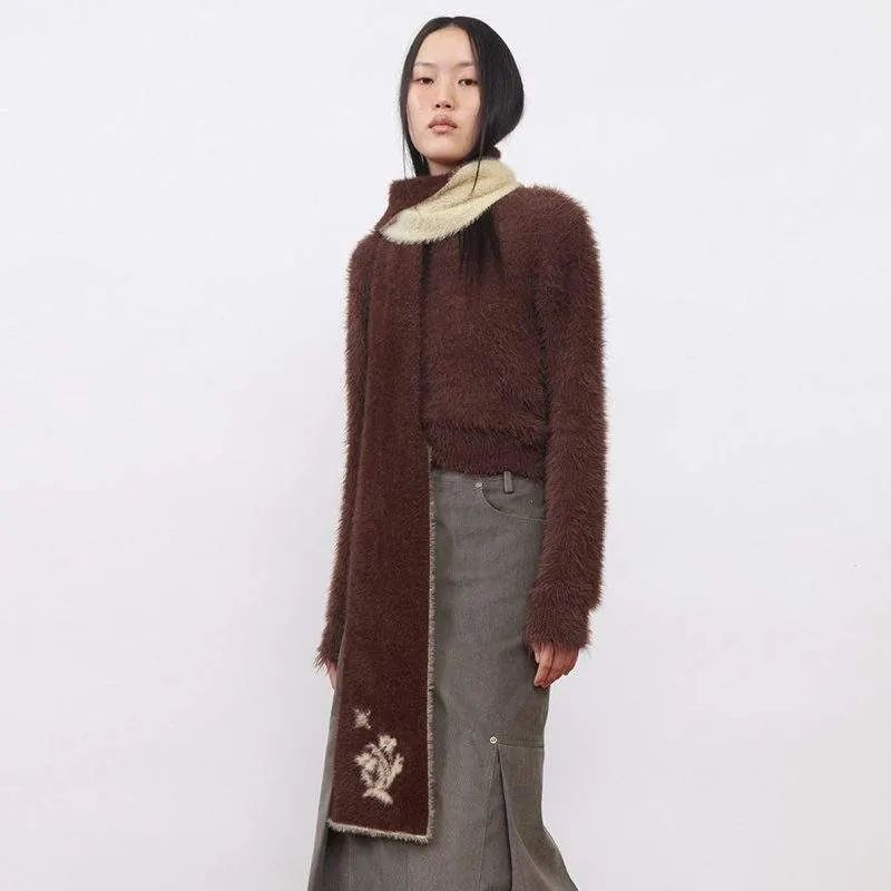 Color Block Knit Scarf for Women – Soft Faux Mink Scarf - product detail image 1 by TRANSION