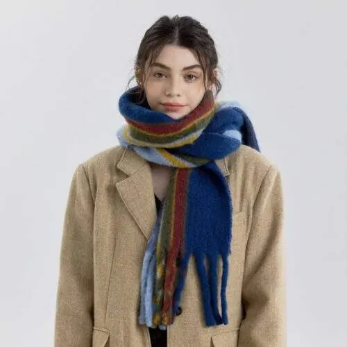 Wool Blend Plaid Scarf with Tassels – Women Winter - custom OEM apparel by TRANSION