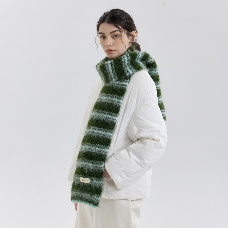 Color Block Striped Wool Blend Knit Scarf for Women - Image 2