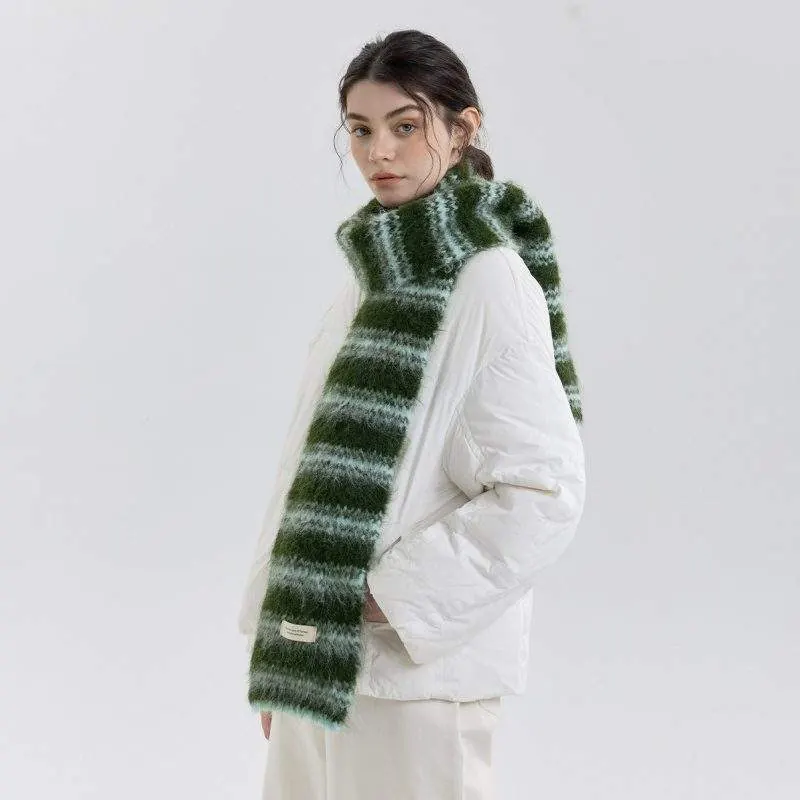 Color Block Striped Wool Blend Knit Scarf for Women - product detail image 1 by TRANSION