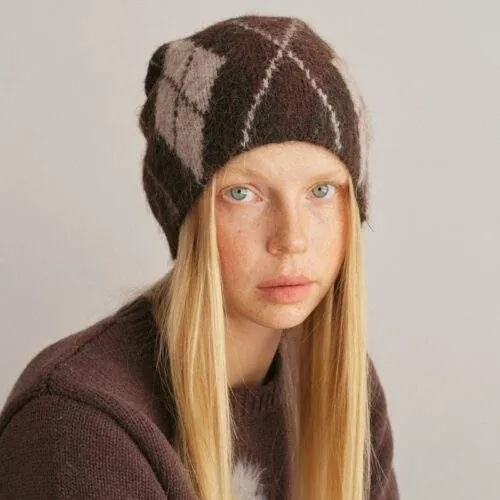 Wool Blend Diamond Pattern Knit Beanie – Women Winter Hat - custom OEM apparel by TRANSION