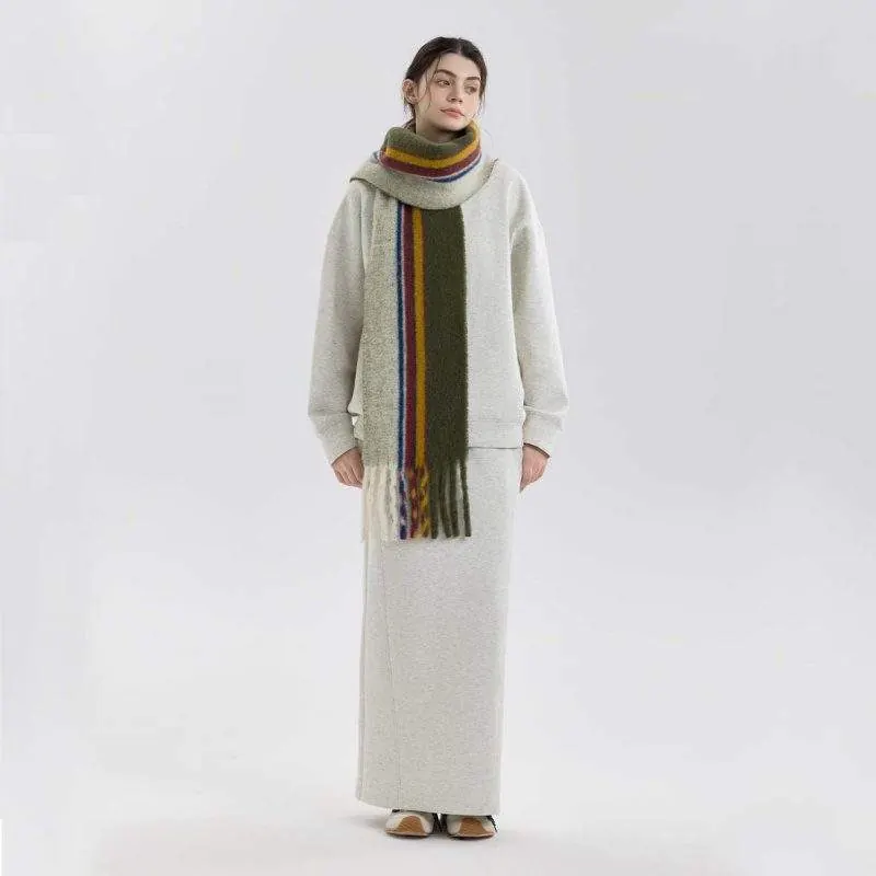 Wool Blend Plaid Scarf with Tassels – Women Winter - product detail image 3 by TRANSION