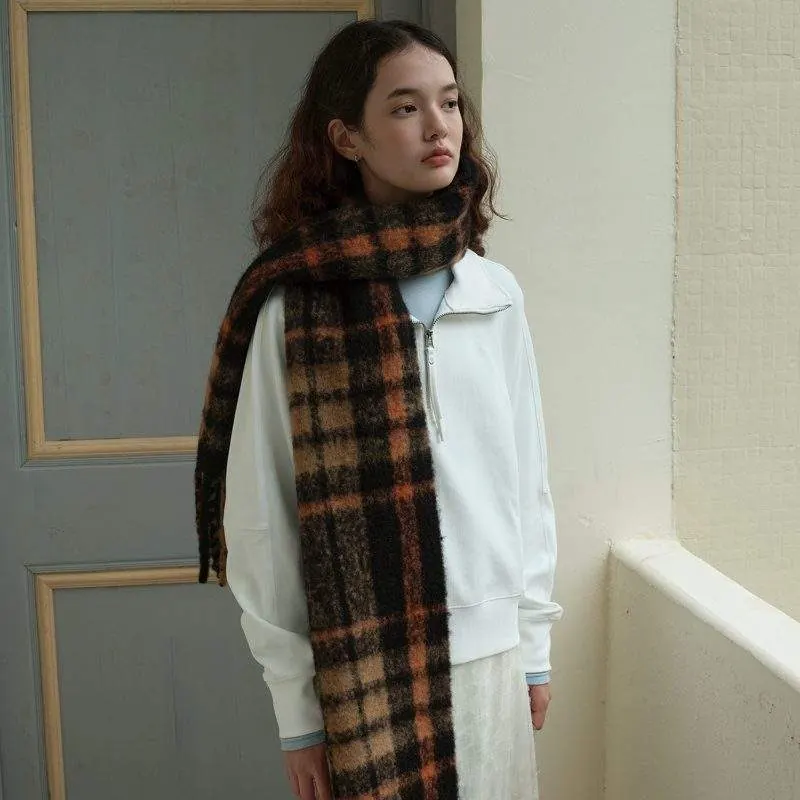 Wool Blend Plaid Tassel Scarf – Women Winter Warm Scarf - product detail image 2 by TRANSION