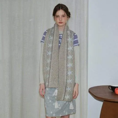 Wool Blend Winter Tassel Scarf – Soft Warm Scarf for Women - product detail image 1 by TRANSION