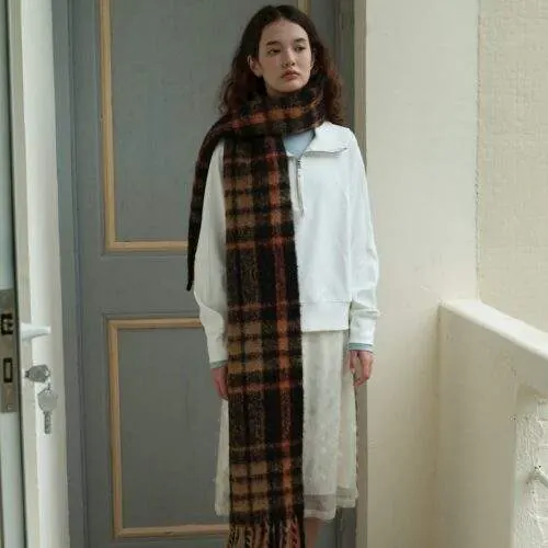 Wool Blend Plaid Tassel Scarf – Women Winter Warm Scarf - product detail image 3 by TRANSION